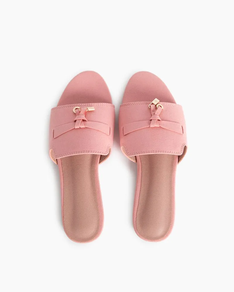 (Clean Up - US 8) Suede Gold Charm Open Toe Slide Sandals sold by Larosa product image thumbnail 5