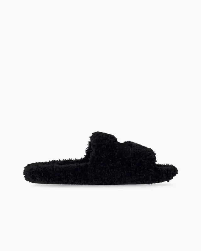 Women's Furry Slide Sandal in Black sold by Larosa