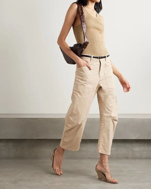 Cotton-blend twill Mid-Rise barrel-leg pants sold by Larosa