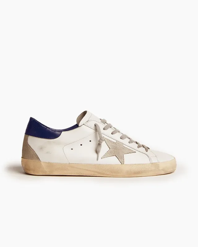 White Nappa Leather Sneakers with Suede Star and Blue Heel Tab sold by Larosa