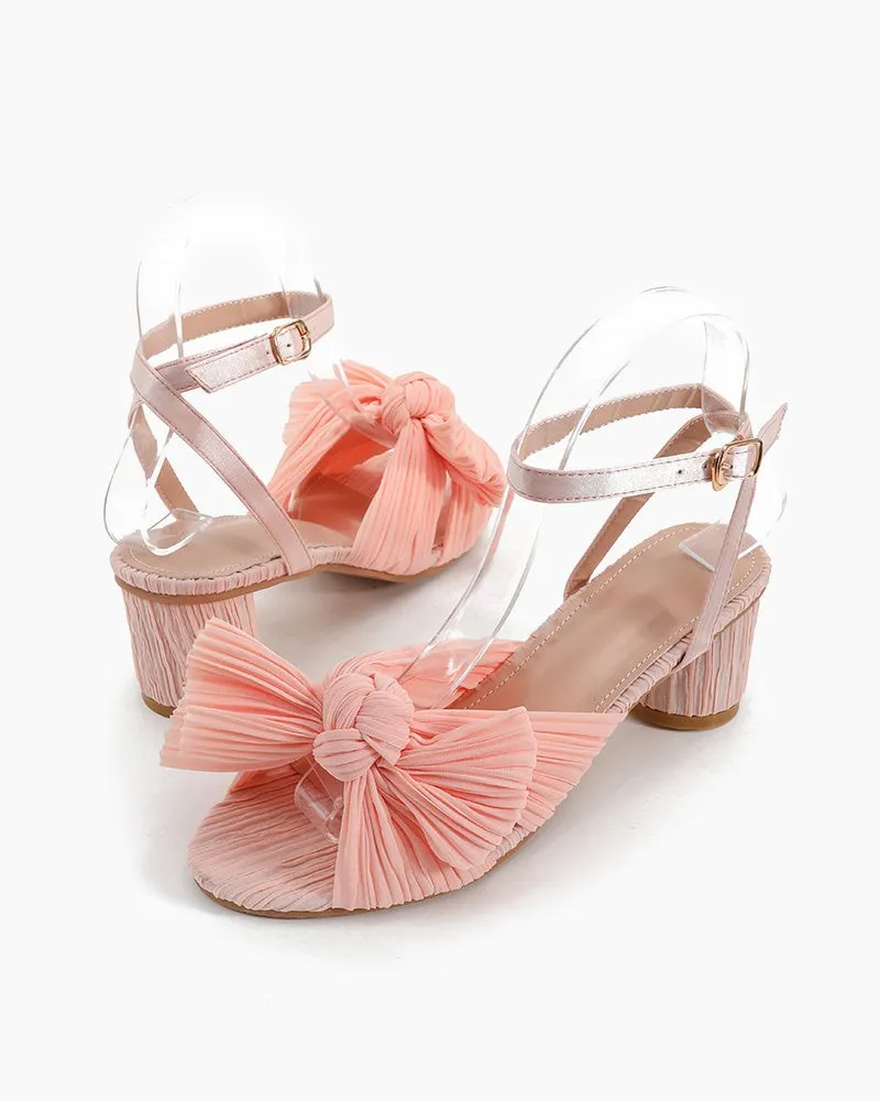 (Clean Up - US 7) Pleated Bow Open Toe Chunky Block Slingback Heel Sandals sold by Larosa product image thumbnail 3