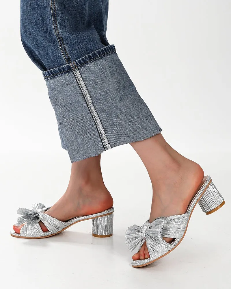 (Clean Up - Delivery in 3-5 days) Pleated Bow Open Toe Chunky Block Heel Sandals sold by Larosa product image thumbnail 5