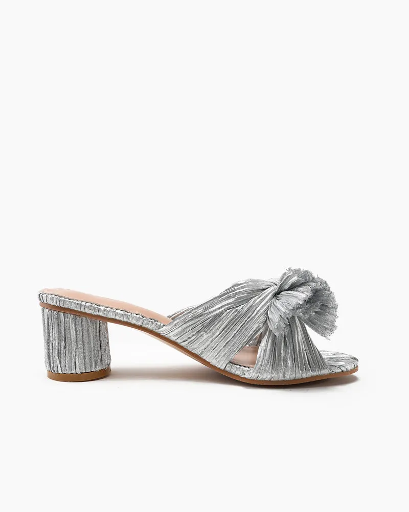 (Clean Up - Delivery in 3-5 days) Pleated Bow Open Toe Chunky Block Heel Sandals sold by Larosa