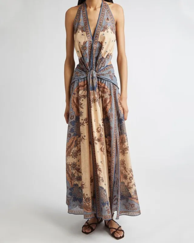 Paisley Floral Bohemian Halter Neck Maxi Dress sold by Larosa