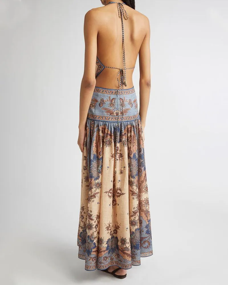 Paisley Floral Bohemian Halter Neck Maxi Dress sold by Larosa product image thumbnail 4