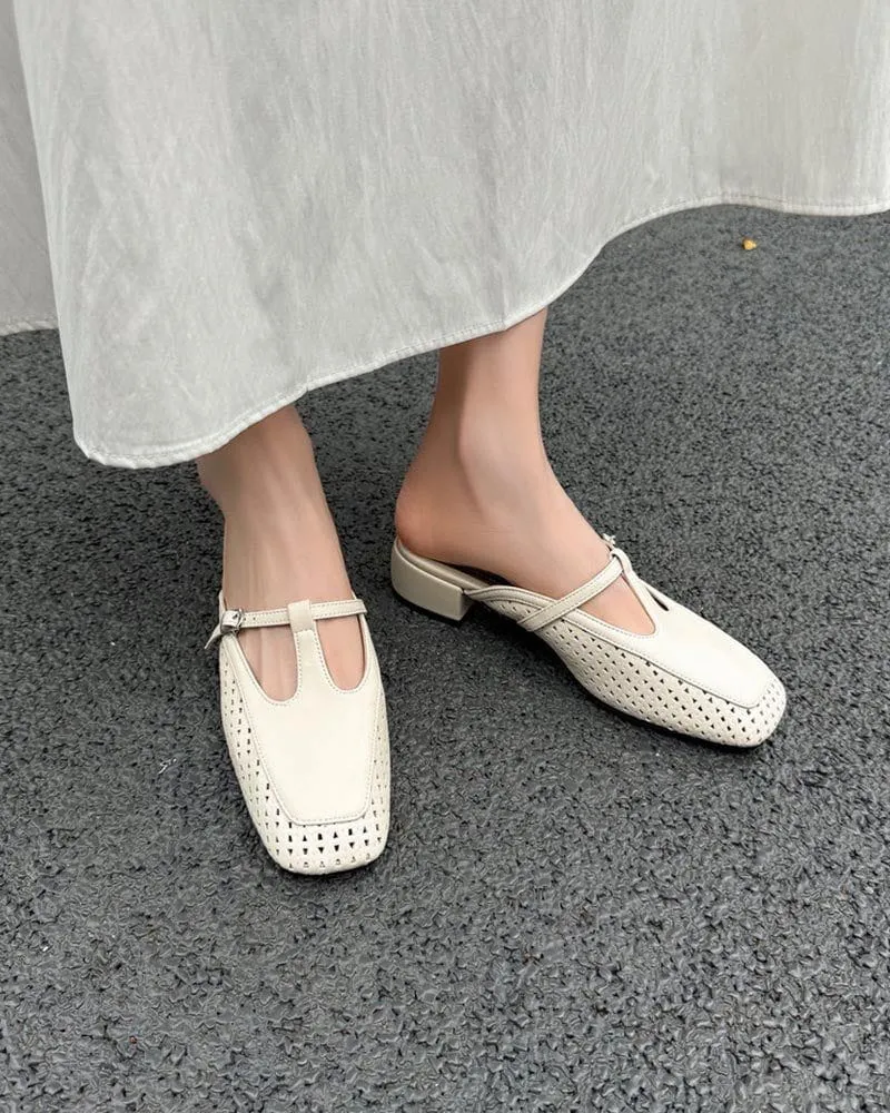 Retro Leather Hollow Out Slingback Block Heel Mules sold by Larosa product image thumbnail 4