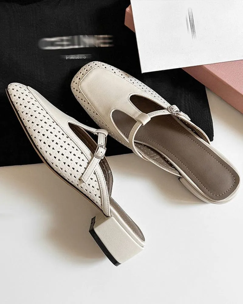 Retro Leather Hollow Out Slingback Block Heel Mules sold by Larosa product image thumbnail 2