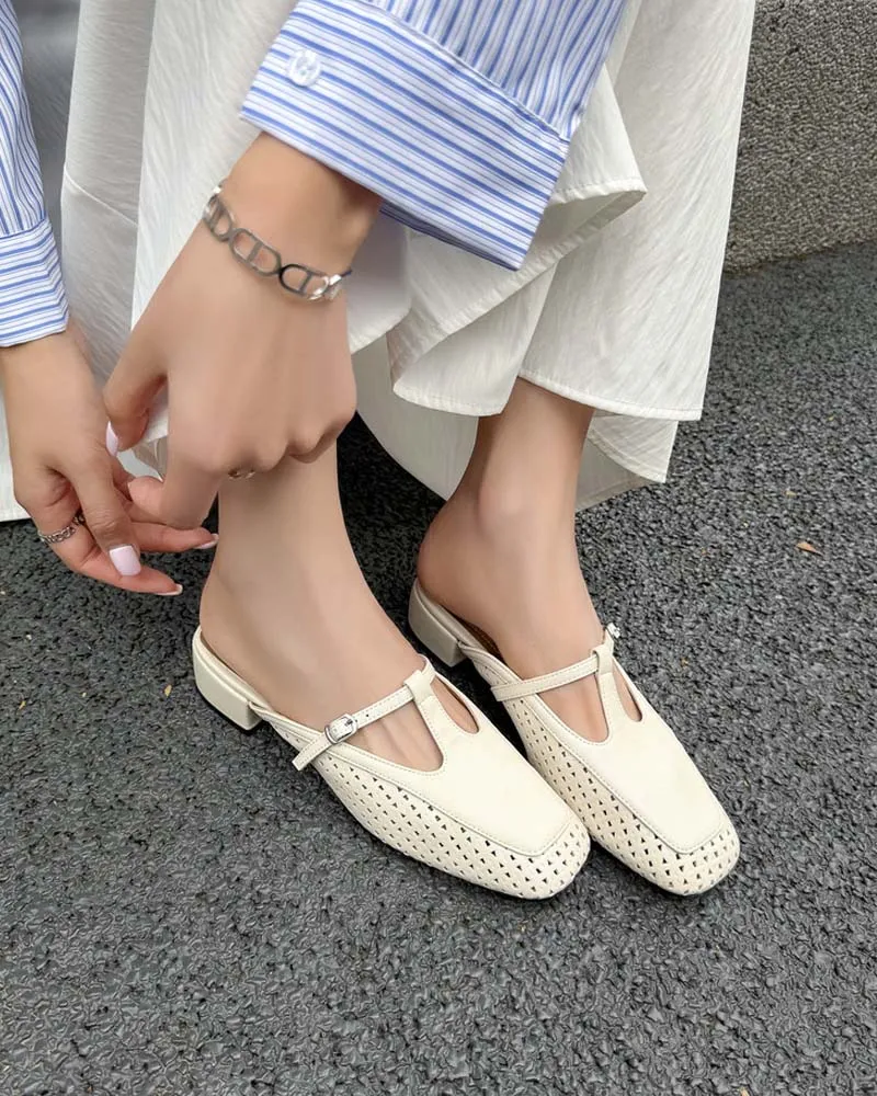 Retro Leather Hollow Out Slingback Block Heel Mules sold by Larosa product image thumbnail 3