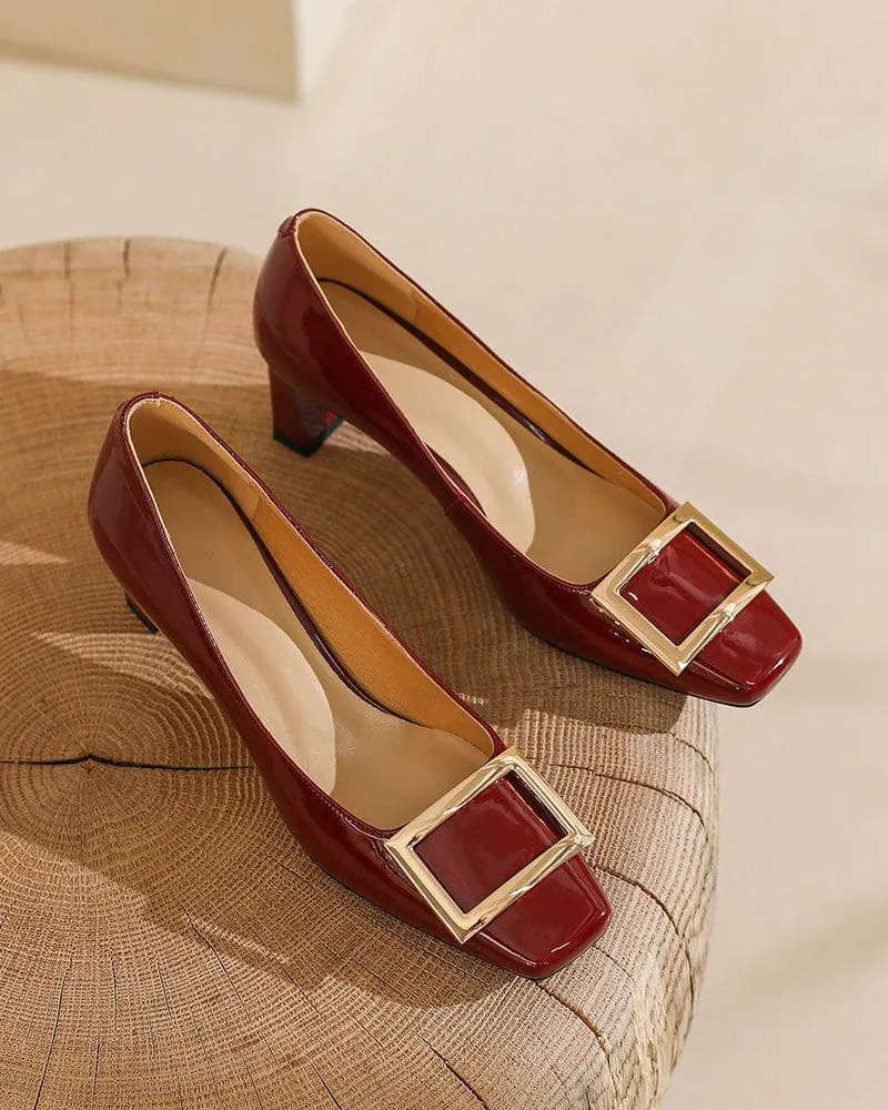 Gold Square Buckle Square Toe Patent Pumps sold by Larosa product image thumbnail 3