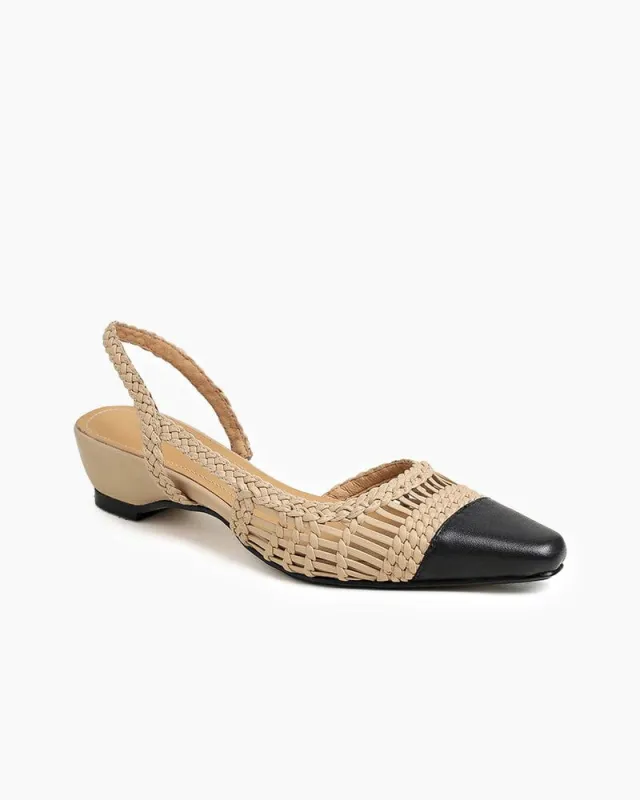 Woven Two-Tone Rattan Style Slingback Sandals sold by Larosa