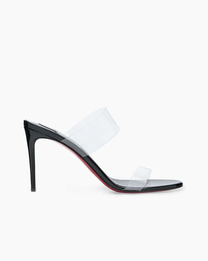 Clear Red Sole Double Strap Stiletto Heel Sandals sold by Larosa