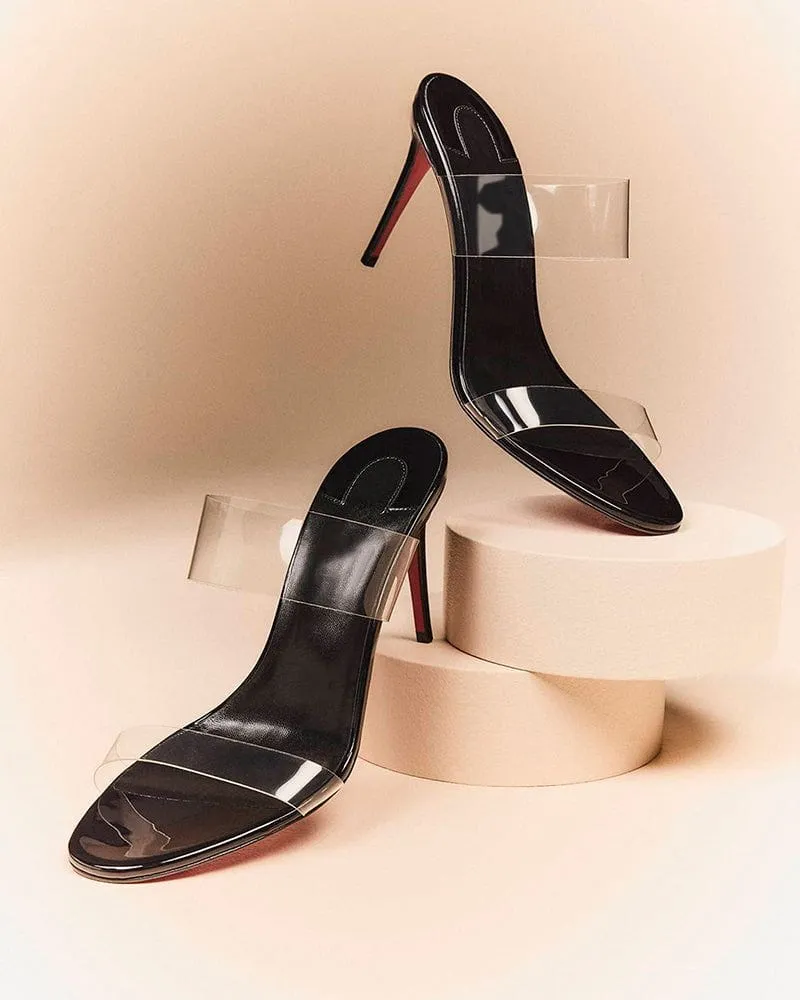 Clear Red Sole Double Strap Stiletto Heel Sandals sold by Larosa product image thumbnail 4