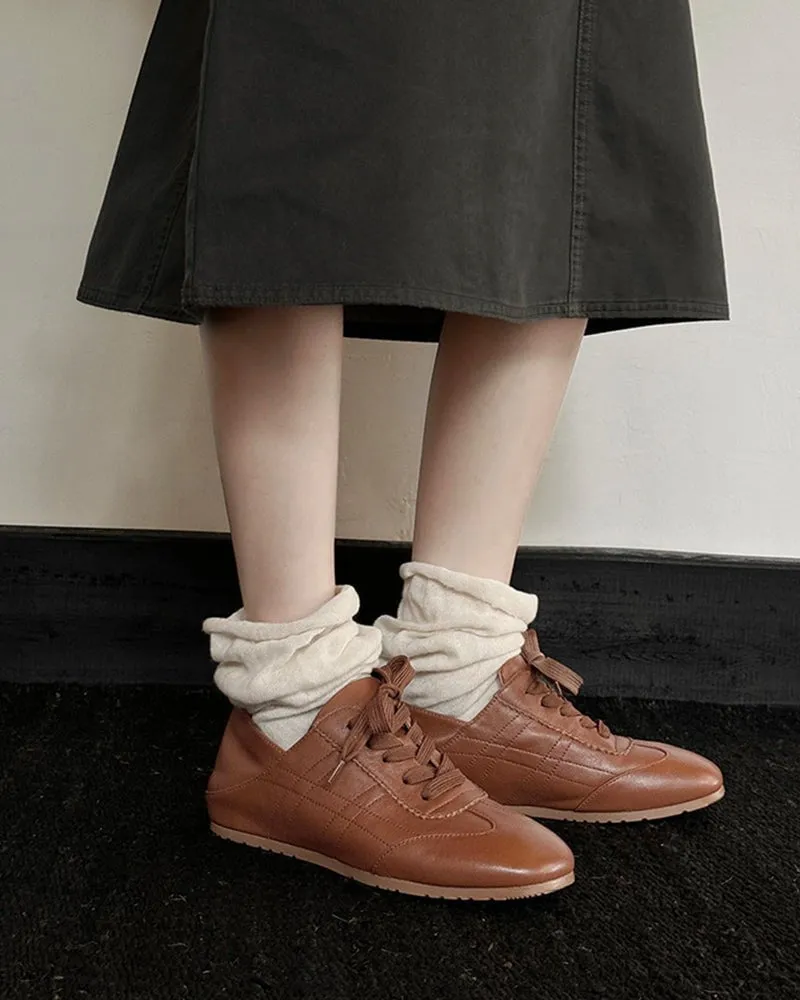 Retro Nappa Leather Lace-Up Flat Sneakers sold by Larosa