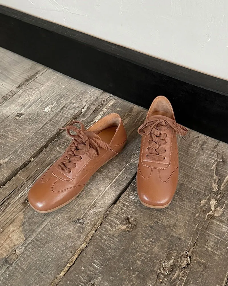 Retro Nappa Leather Lace-Up Flat Sneakers sold by Larosa product image thumbnail 3