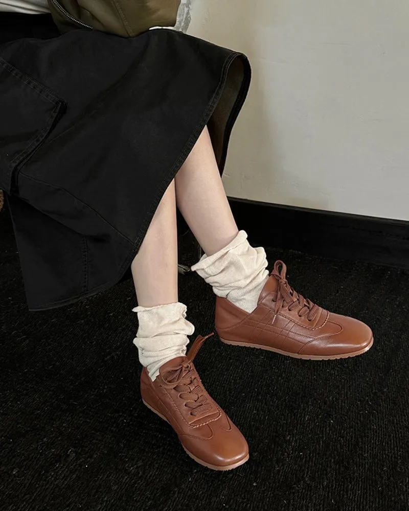 Retro Nappa Leather Lace-Up Flat Sneakers sold by Larosa product image thumbnail 4