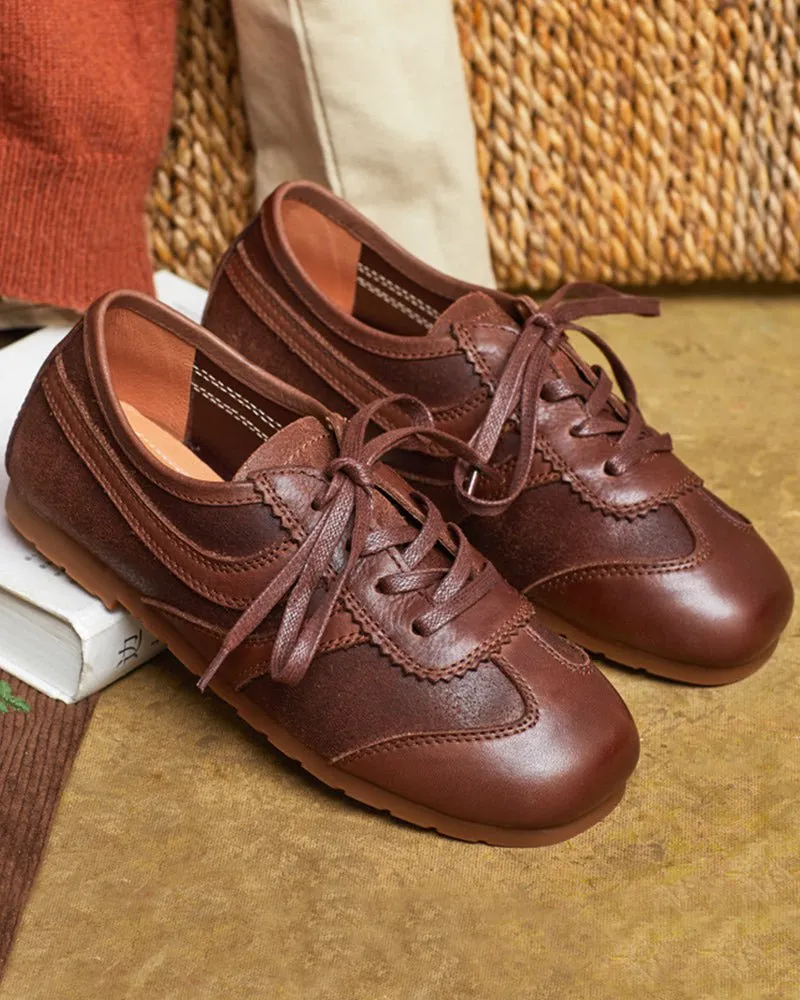 Retro Brown Nappa Leather Vintage Lace-Up Sneakers sold by Larosa product image thumbnail 4