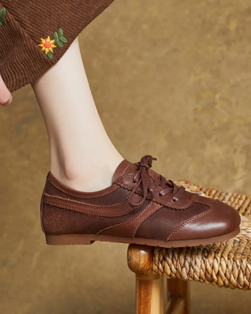 Retro Brown Nappa Leather Vintage Lace-Up Sneakers sold by Larosa product image thumbnail 5