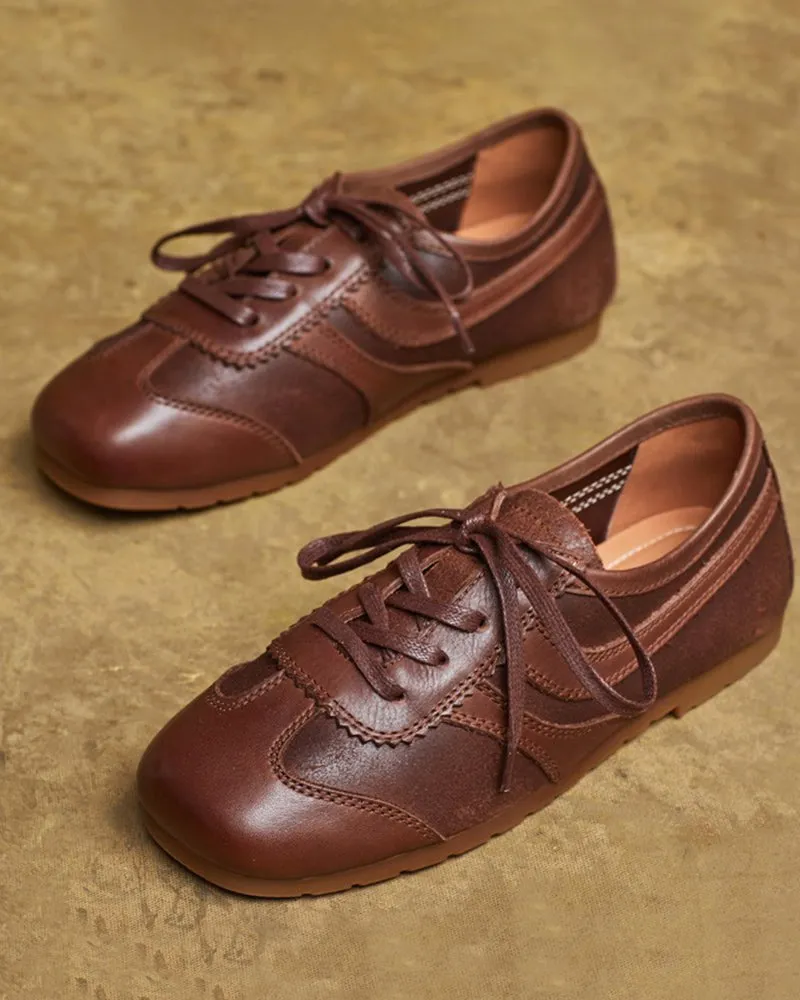 Retro Brown Nappa Leather Vintage Lace-Up Sneakers sold by Larosa product image thumbnail 3