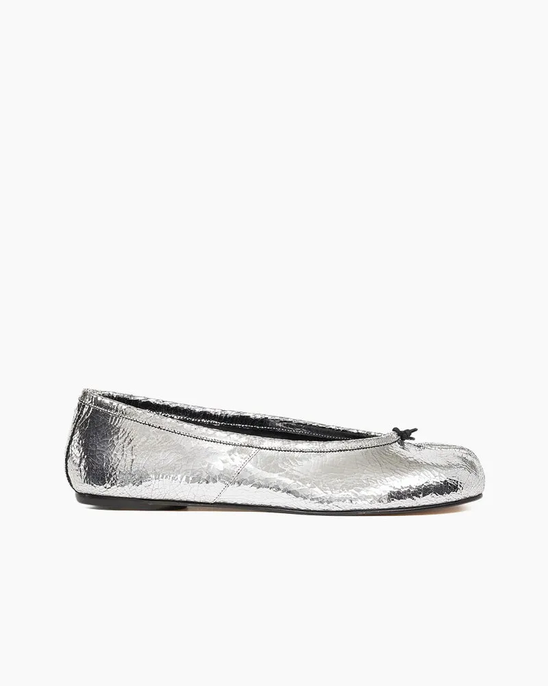Silver Crinkle Leather Tabi Shoe Ballet Flats sold by Larosa
