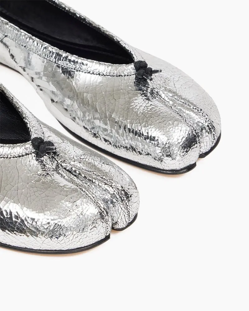 Silver Crinkle Leather Tabi Shoe Ballet Flats sold by Larosa product image thumbnail 4