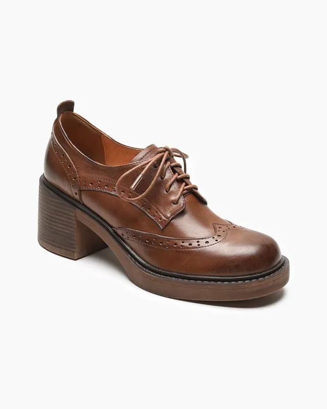 Classic Brogue Nappa Oxford  Chunky Heel Loafers sold by Larosa