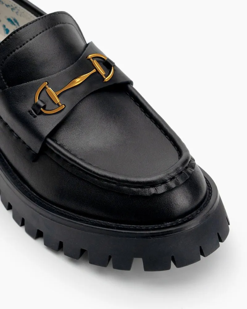 Classic Metal Buckle Bee Embroidery Platform Leather Loafers sold by Larosa product image thumbnail 3
