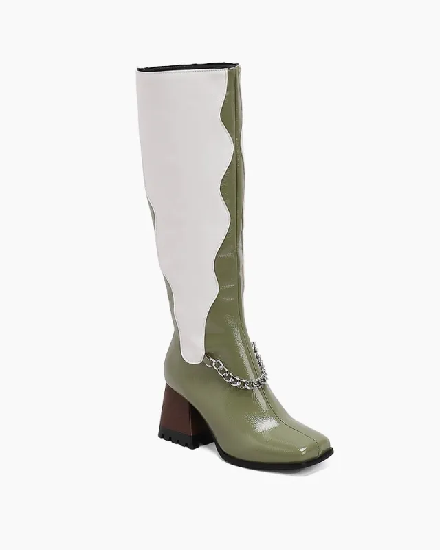 Color-Block Design Wide Calf Cowboy Western Boots made by Larosa