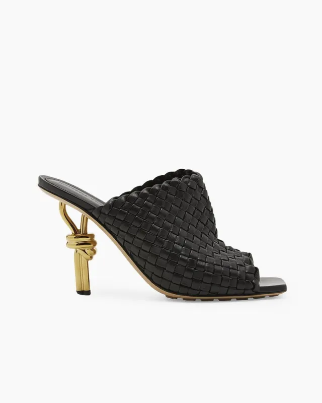 Gold Knot Heel Mules Woven High Heel Pumps sold by Larosa