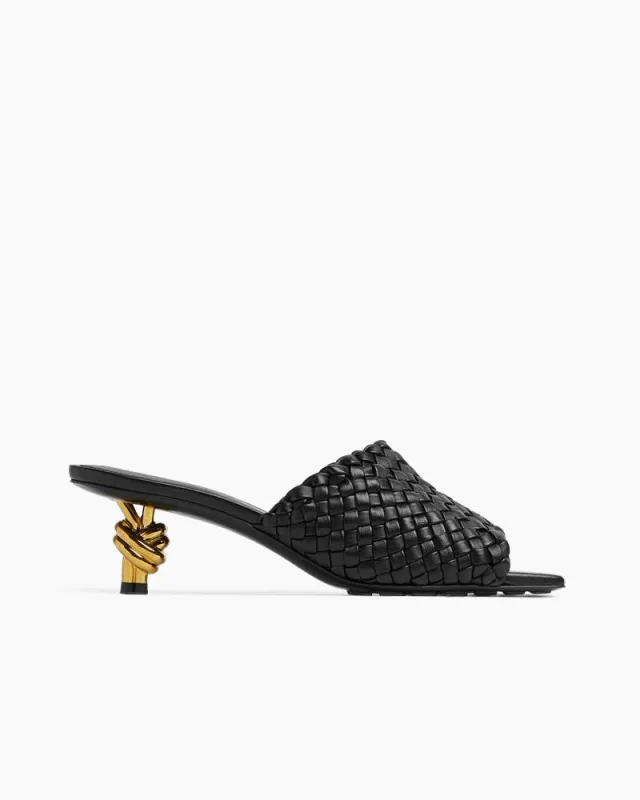 Gold Knot Heel Mules Woven Kitten Heel Pumps sold by Larosa