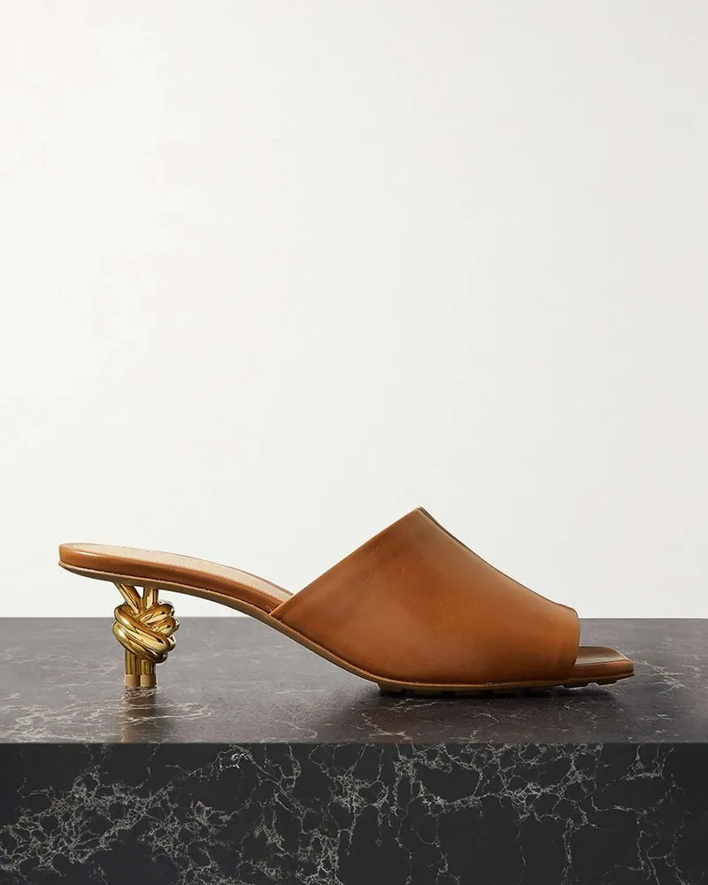 Gold Knot Heel Mules Leather Kitten Heel Pumps sold by Larosa product image thumbnail 5