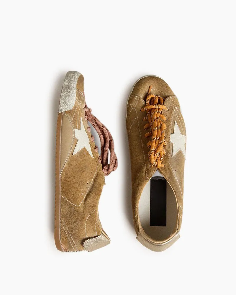 Tobacco Colored Suede Nappa Leather Sneakers with White Star and Gold Heel Tab sold by Larosa product image thumbnail 2