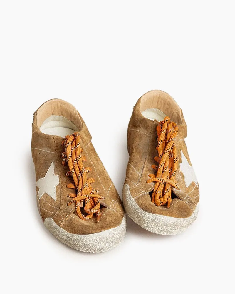 Tobacco Colored Suede Nappa Leather Sneakers with White Star and Gold Heel Tab sold by Larosa product image thumbnail 5