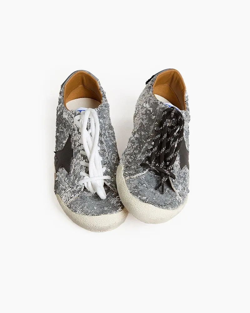 Silver Sequins Sneakers with Black Star and Beige Heel Tab sold by Larosa product image thumbnail 3