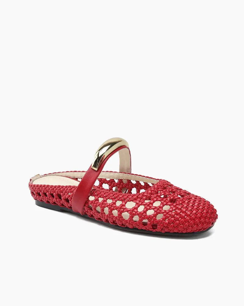 Woven Gold-Tone Strap Mary Jane Flats sold by Larosa