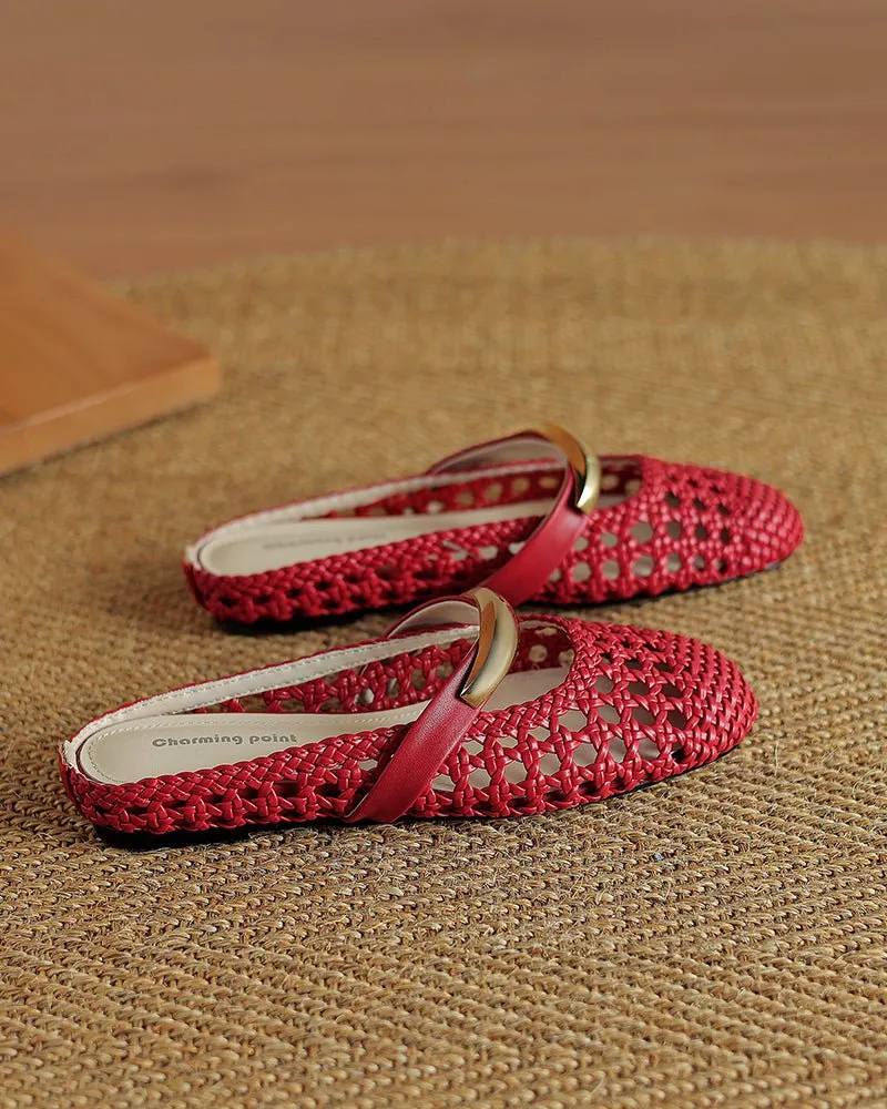 Woven Gold-Tone Strap Mary Jane Flats sold by Larosa product image thumbnail 2