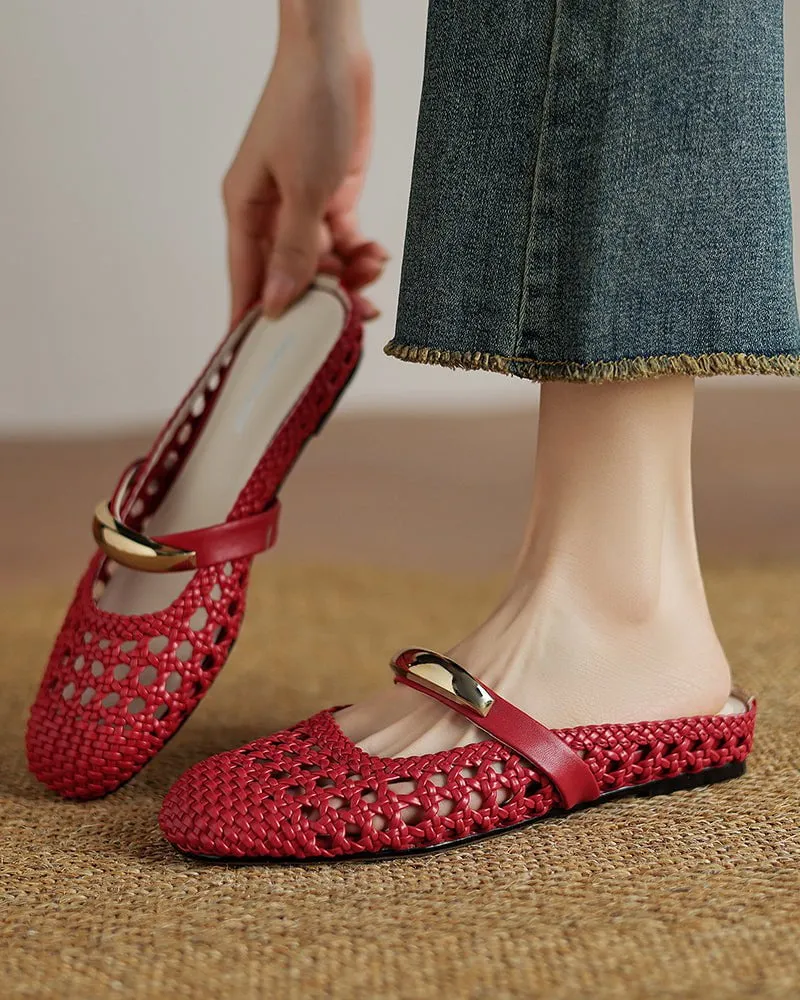 Woven Gold-Tone Strap Mary Jane Flats sold by Larosa product image thumbnail 4