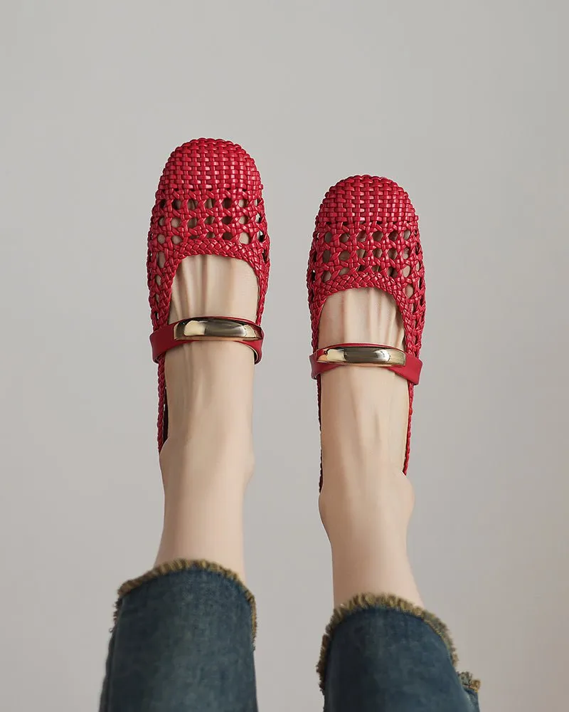 Woven Gold-Tone Strap Mary Jane Flats sold by Larosa product image thumbnail 5