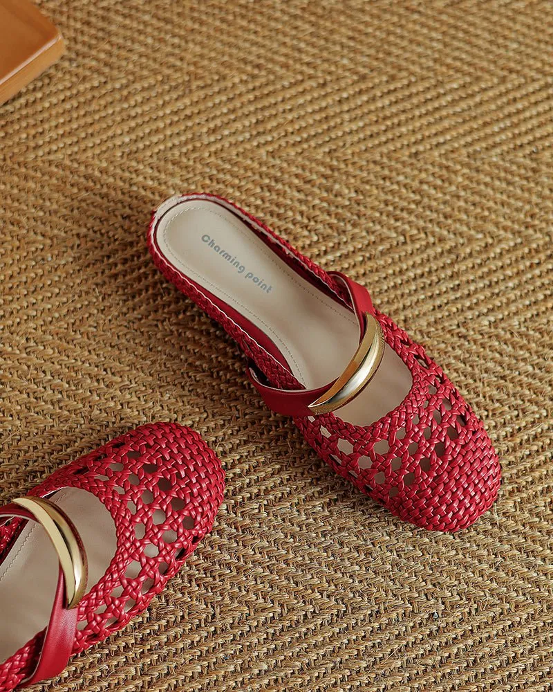 Woven Gold-Tone Strap Mary Jane Flats sold by Larosa product image thumbnail 3