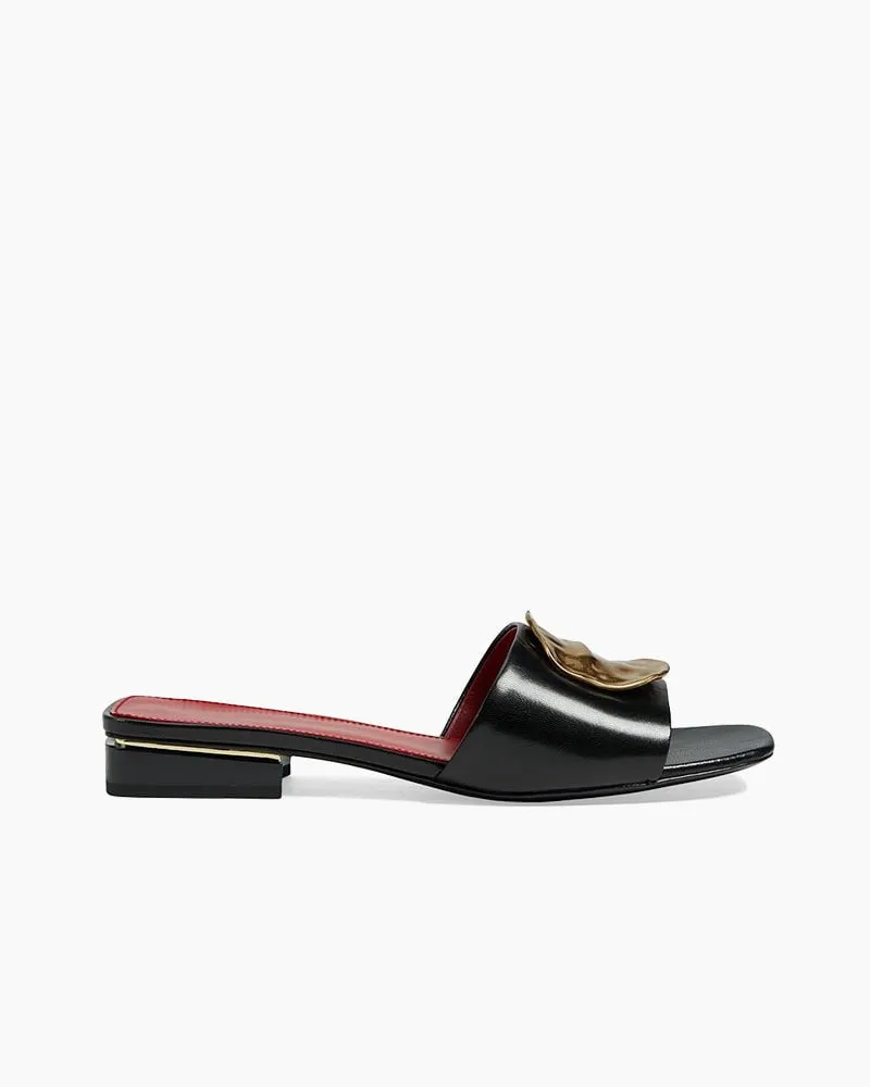 Gold Leaf Accent Black Flat Slide Sandals sold by Larosa product image thumbnail 3