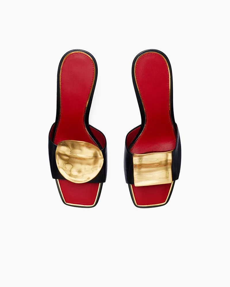 Gold Leaf Accent Sculpted Heel Leather Mules sold by Larosa product image thumbnail 4