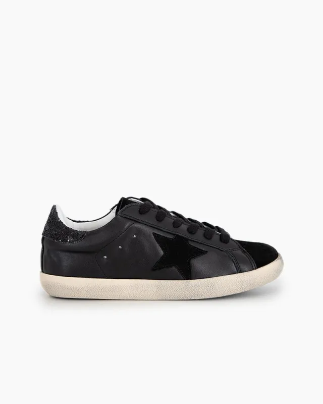 Black Nappa Leather Glitter Tab Sneakers sold by Larosa