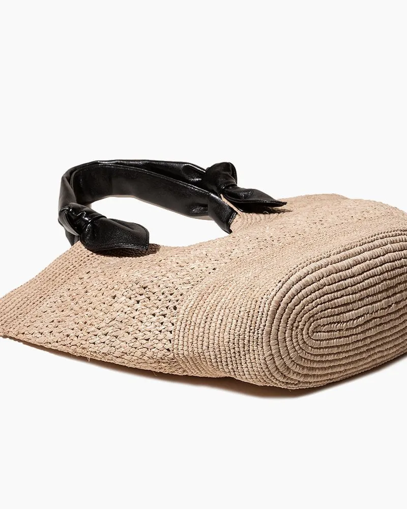 Knotted Leather Handles Woven Raffia Tote Bag sold by Larosa product image thumbnail 4