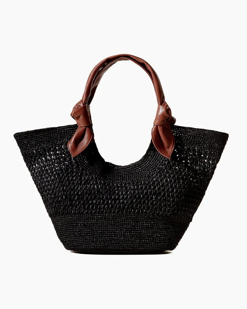 Knotted Leather Handles Woven Raffia Tote Bag sold by Larosa product image thumbnail 5