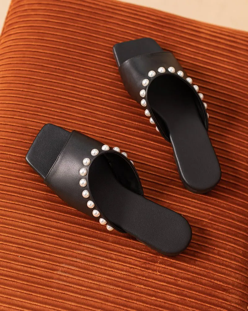 Pearl Embellished Square Toe Flat Slide Sandals sold by Larosa product image thumbnail 5