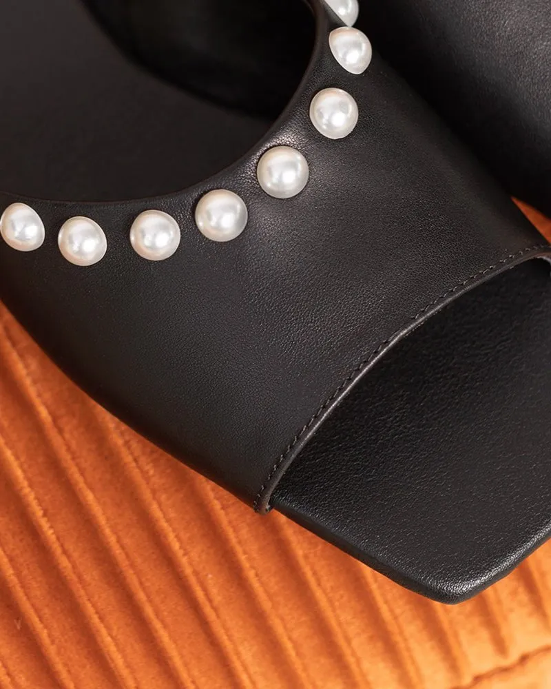 Pearl Embellished Square Toe Flat Slide Sandals sold by Larosa product image thumbnail 3