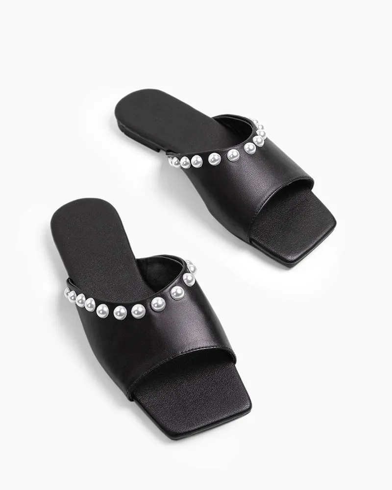 Pearl Embellished Square Toe Flat Slide Sandals sold by Larosa product image thumbnail 2