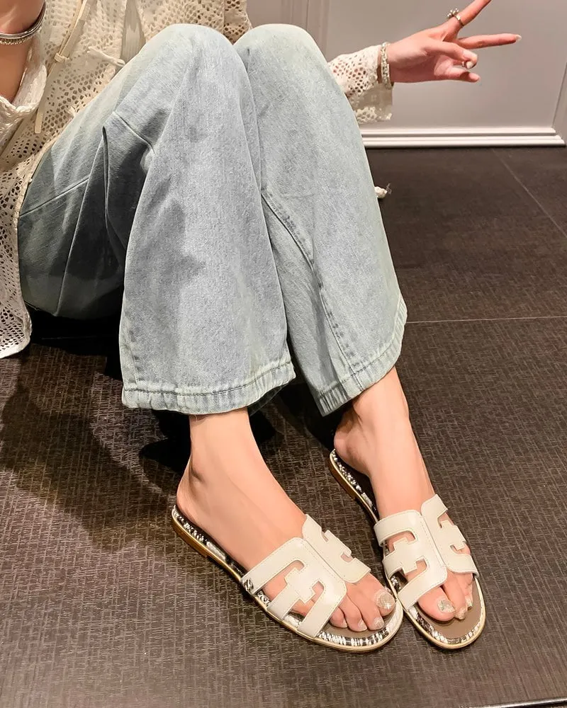 Cutout Strap Leather Flat Slip-On Slide Sandals sold by Larosa product image thumbnail 4