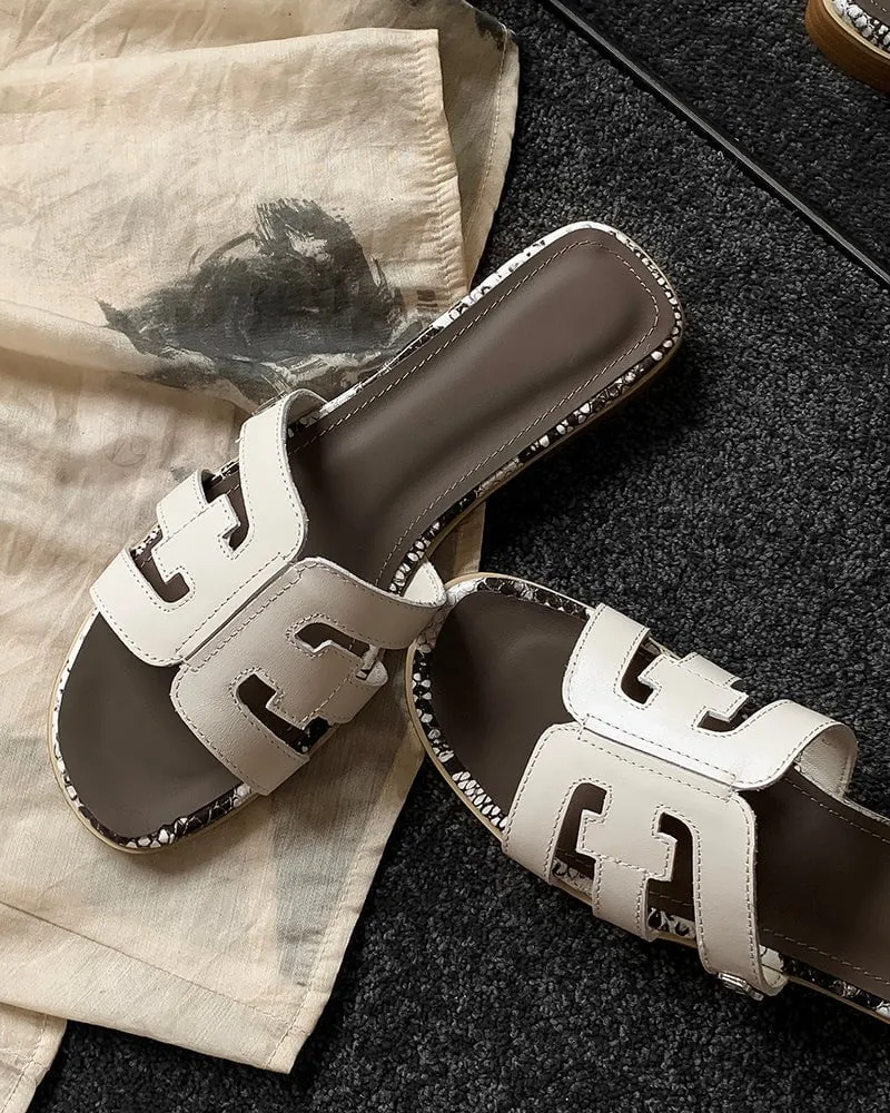 Cutout Strap Leather Flat Slip-On Slide Sandals sold by Larosa product image thumbnail 3