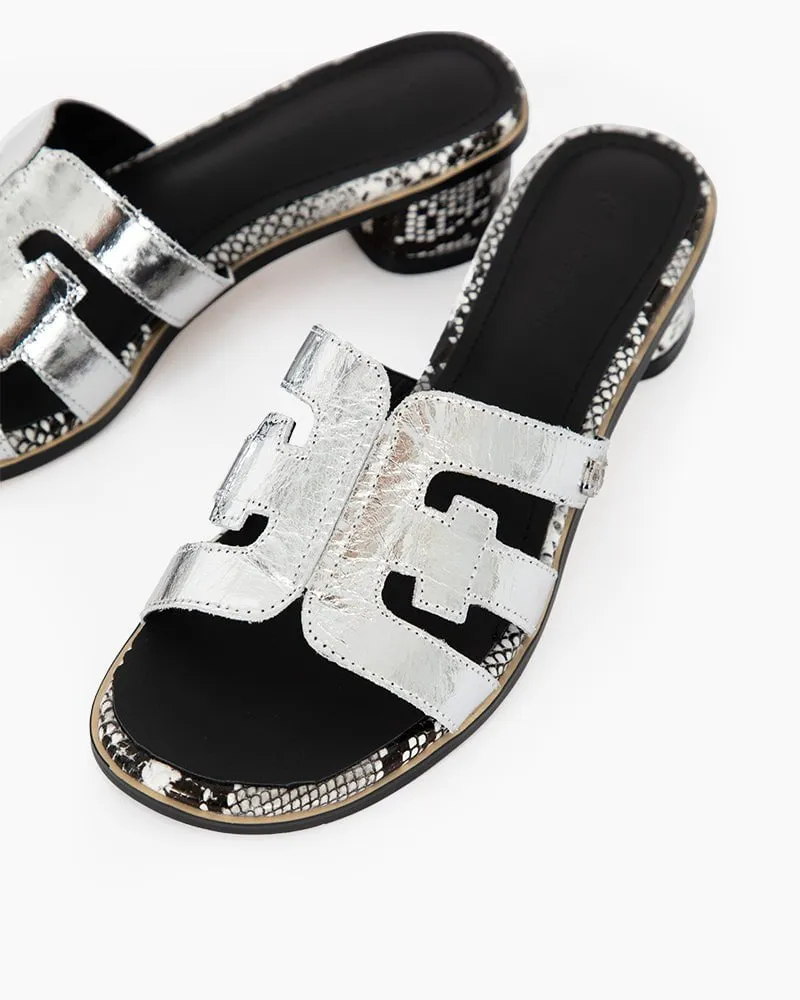 Cutout Strap Leather Mid Block Heel Slide Sandals sold by Larosa product image thumbnail 2