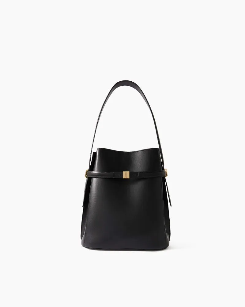 Black Leather Tote Structured Leather Shoulder Bag sold by Larosa product image thumbnail 2